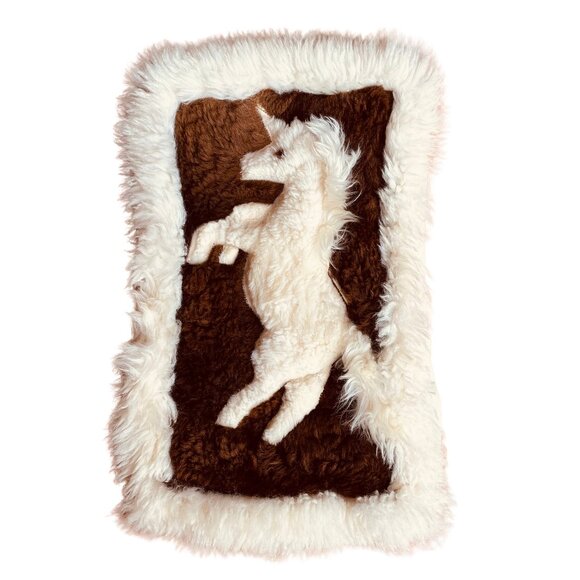 Alpaca llama cream and brown shearling fur tapestry wall hanging art 2pc Set - Picture 3 of 9
